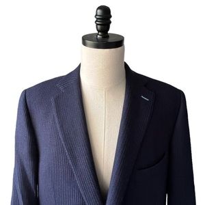 J Hillburn Navy Textured Stripe Virgin Wool Blazer | 48